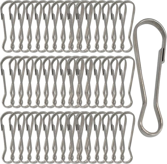 60 pcs Stainless Steel Small Spring Hooks 2inch/50mm Lanyard Clasp Zipper Snap Clips for Key Chain ID Card Badge Holders