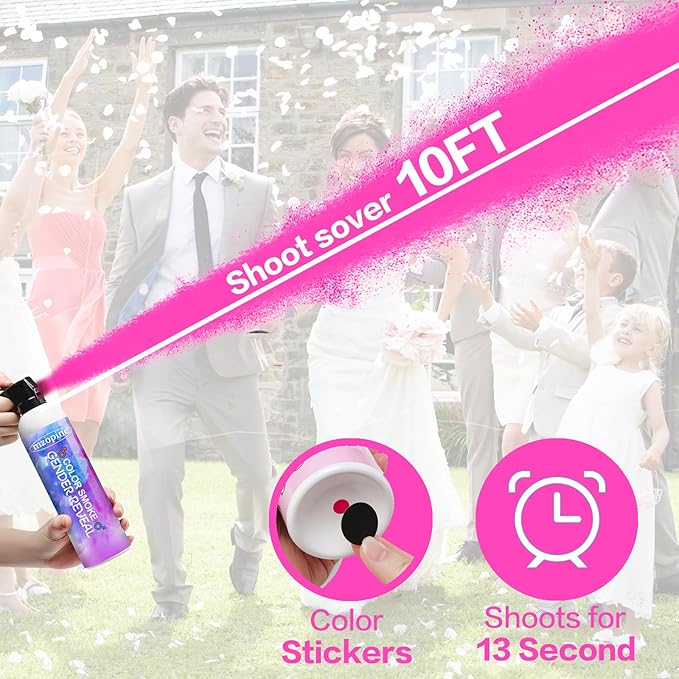 Gender Reveal Fire Extinguisher, Gender Reveal Color Smoke Powder Spray, 2 Pcs Pink Blaster Only for Baby Girl with Pink Smoke Suitable for Gender Reveal Party, 100% Biodegradable Party Supplies