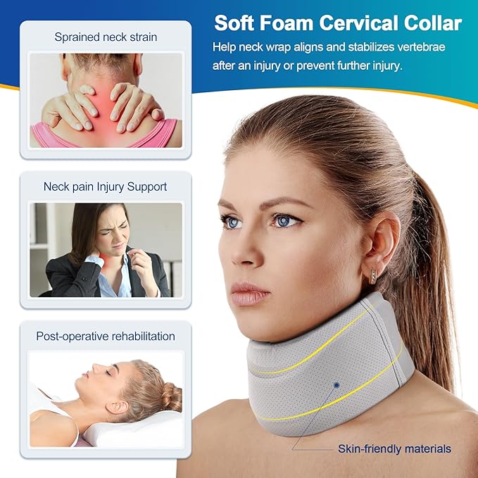 CozyHealth Neck Brace for Neck Pain and Support, Soft Neck Support Relieves Pain & Pressure in Spine for Women & Men, Wrap Align Stabilize Vertebrae Foam Cervical Collar for Sleeping (Grey, XS, 2.5" Middle Height)