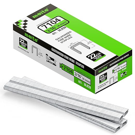 meite 71/04 22 Gauge 71 Series 3/8-Inch (9.1 mm) Crown 3/16-Inch (4 mm) Leg Length Galvanized Upholstery Staples for MT7105 Stapler (10,020 Counts)