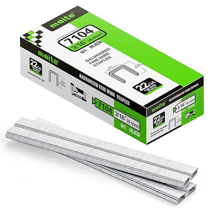 meite 71/04 22 Gauge 71 Series 3/8-Inch (9.1 mm) Crown 3/16-Inch (4 mm) Leg Length Galvanized Upholstery Staples for MT7105 Stapler, 10,020 Counts/Box (1 Case - 20 Boxes)