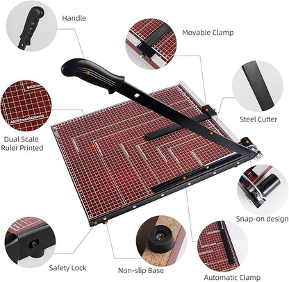 A3 Paper Cutter Paper Trimmer Heavy Duty Paper Slicer with Safety Guard and Blade Lock 18" Cut Length. Guillotine for Cardstock Metal Base Wide Use for Office, School, Home(Red)