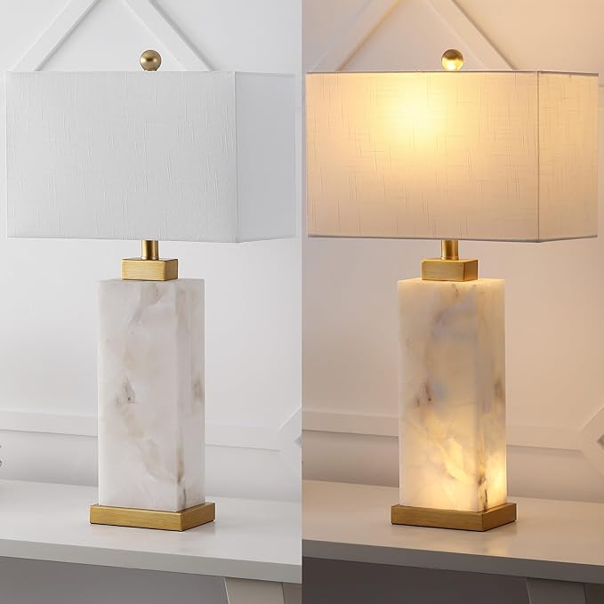 JONATHAN Y JYL6201A Elizabeth 27.5" Alabaster LED Table Lamp Coastal Contemporary Bedside Desk Nightstand Lamp for Bedroom Living Room Office College Bookcase LED Bulb Included, White/Gold Leaf
