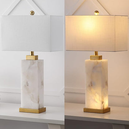 JONATHAN Y JYL6201A Elizabeth 27.5" Alabaster LED Table Lamp Coastal Contemporary Bedside Desk Nightstand Lamp for Bedroom Living Room Office College Bookcase LED Bulb Included, White/Gold Leaf