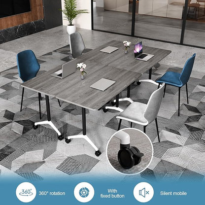Folding Conference Table, Conference Room Tables Foldable Large Meeting Seminar Table on Wheels,Flip Top Boardroom Training Tables for Office, Classroom,Meeting (4, Grey, 47.2in)