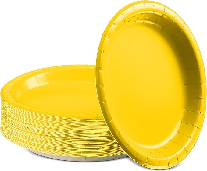 Disposable Paper Plates Yellow, 6 3/4 Inches Paper Dessert Plates, Strong and Sturdy Disposable Plates for Party, Dinner, Holiday, Picnic, or Travel Party Plates, Pack of 50