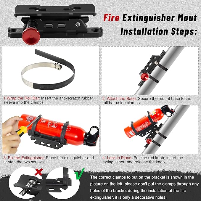 Quick Release Fire Extinguisher Mounts - 2-Pack Car Fire Extinguisher Holder Brackets for Vehicle Jeep Wrangler JT, TJ, JL, JKU, UTV, Polaris RZR, Ranger, Can-Am X3, Yamaha – Corrosion-Resistant