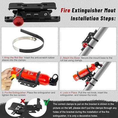 Quick Release Fire Extinguisher Mounts - 2-Pack Car Fire Extinguisher Holder Brackets for Vehicle Jeep Wrangler JT, TJ, JL, JKU, UTV, Polaris RZR, Ranger, Can-Am X3, Yamaha – Corrosion-Resistant