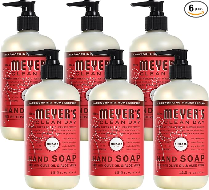 Mrs. MEYER'S CLEAN DAY Hand Soap, Made with Essential Oils, Rhubarb 12.5 Fl Oz (Pack of 6)