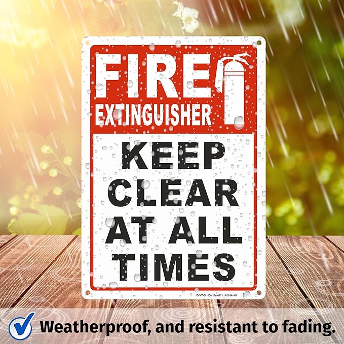 Brimar - 7 x 10" - Fire Extinguisher Keep Clear Sign - Polyethylene Plastic - Bold Text And Symbol - Easy Installation
