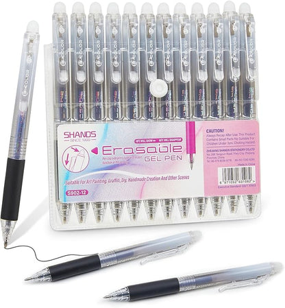 12Pcs Retractable Erasable Gel Pens Clicker,Fine Point 0.7mm Smooth Writing Pens,For Writing Journaling Taking Notes School Office Home. (12Black)
