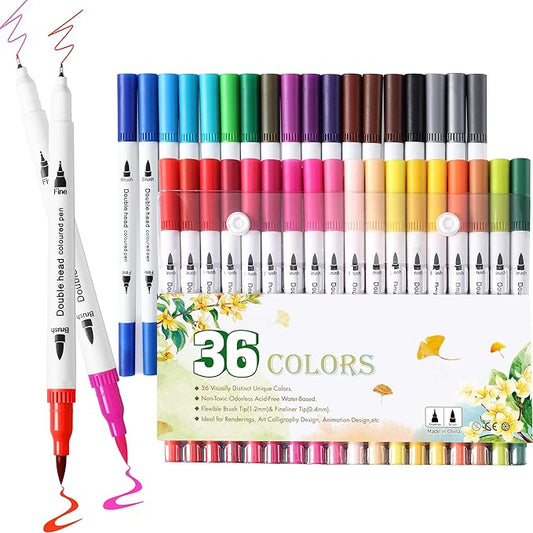 36 Brush Markers for Adult Coloring Books,Office Markers for Adults Lettering,Dual Tip Brush Pens for Drawing,Colored Pens for Art,Journal Planner,Doodle,Christmas Stockings for Teen Girl Gifts