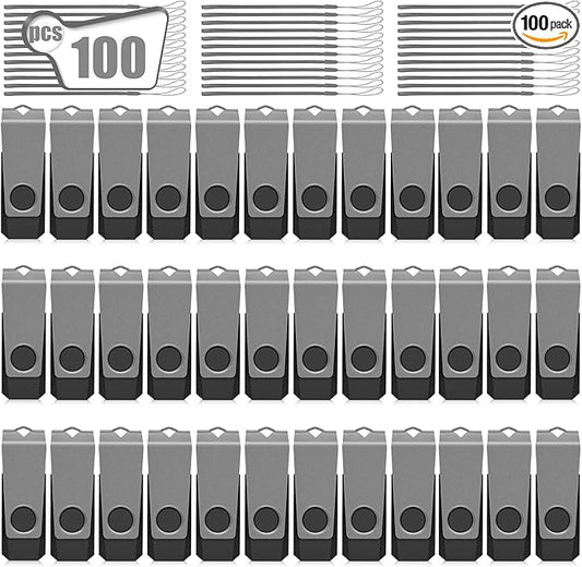 AGECASH 2GB Bulk Flash Drive 100 Pack Fat USB Flash Drives Bulk 2 GB USB 2.0 Memory Stick Thumb Drive 100Pack with Lanyards Swivel Jump Drives Multipack for Data Stroage and Backup, Grey 2GB