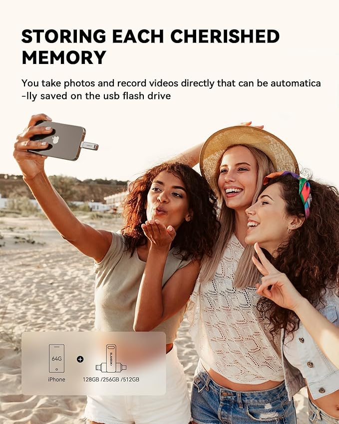 MFi Certified 256GB iPhone Photo Stick, USB Flash Drive for Photo/Video Backup, High-Speed Thumb Drive Compatible for iPhone/iPad/Android/PC (Silver)