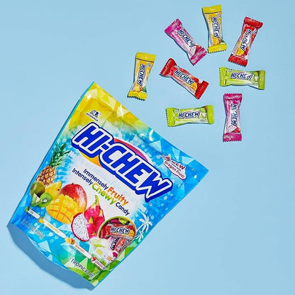 HI-CHEW Tropical Mix, Kiwi Pineapple Mango Dragon Fruit, 4 Stand Up Pouches, 220+ Pieces, 12.7oz each - Fun Soft & Chewy Bulk Candy - Juicy Fruity Flavors - Individually Wrapped for Sharing