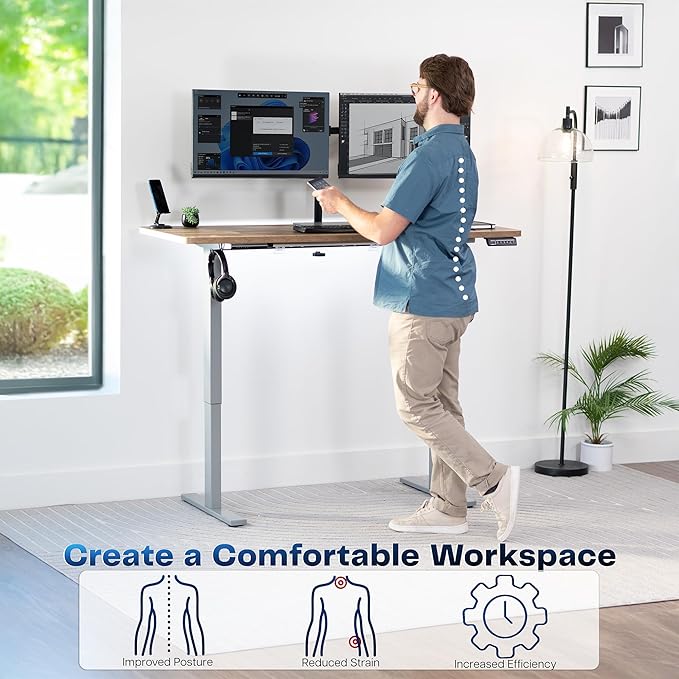 VIVO Electric 60 x 24 in Standing Desk, Memory Height Adjustment, 1B Series, One-Piece Reclaimed Wood Top, Gray Frame, DESK-KIT-1G6P