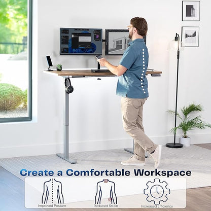 VIVO Electric 60 x 24 in Standing Desk, Memory Height Adjustment, 1B Series, One-Piece Reclaimed Wood Top, Gray Frame, DESK-KIT-1G6P