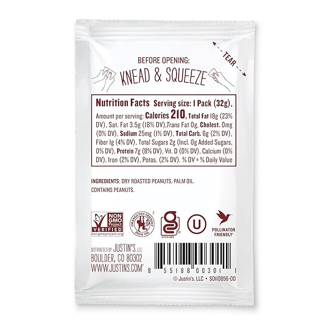 JUSTIN'S Classic Gluten-Free Peanut Butter Spread Squeeze Packs, 1.15 Ounce (10 Pack)