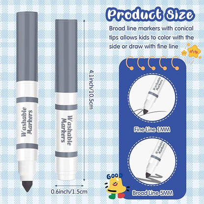 Janlaugh 30 Pcs Mini Washable Markers Bulk Broad Line Conical Tip Washable Mark Pen Set Short Coloring Paint Pen for Kid Art Projects Teacher Student Toddler Party Favors Classroom, Ages 6+(Gray)