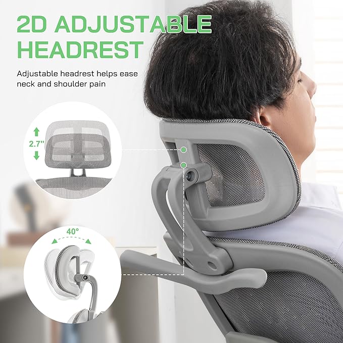 Mesh Ergonomic Office Chair with Footrest,High Back Mesh Gaming Chair with Lumbar Support,Adjustable Headrest and Armrests for Home Office Desk Chair (Modern, Grey)