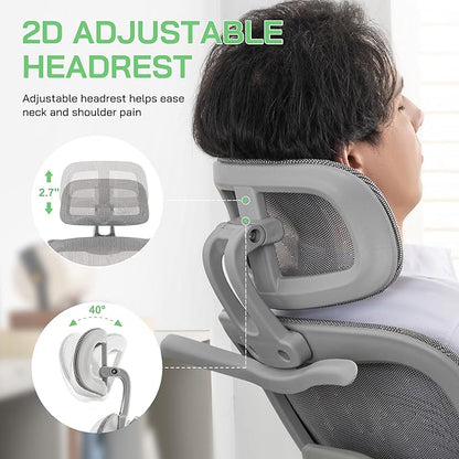 Mesh Ergonomic Office Chair with Footrest,High Back Mesh Gaming Chair with Lumbar Support,Adjustable Headrest and Armrests for Home Office Desk Chair (Modern, Grey)