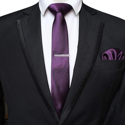 JEMYGINS 2.4" Solid Color Skinny Tie and Pocket Square with Tie Clip Sets for Men (6cm)