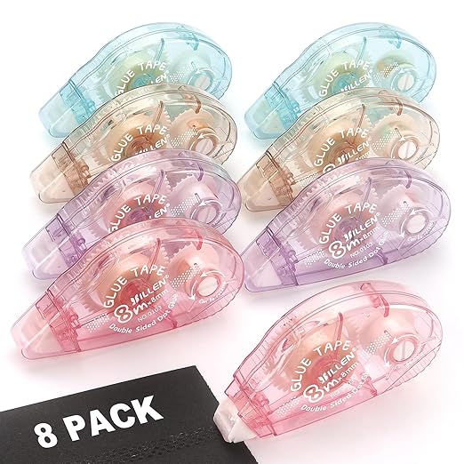 8 Pack Scrapbook Tape Double Sided Tape Roller for Crafts, Adhesive Glue Tape Scrapbooking Supplies Journaling School Office Supplies for Kids and Adults