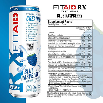 FITAID RX Zero Sugar, Encapsulated Creatine, Workout Recovery Drink, All-In-One Blend, BCAAs, Glucosamine, Turmeric, B-Complex, Electrolytes, Variety Pack, 12 Fl Oz (Pack of 12)