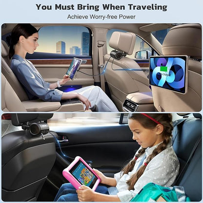 OHLPRO Car Back Seat Charger with Retractable Cables, Headrest Mount Phone Tablet Charger with USB-C PD30W & iOS PD20W Wires, 4-Port Adapter for Uber Taxi Rideshare, with Cigarette Lighter Plug