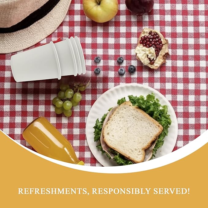 three leaf 8 Oz. Disposable Paper Cups, (White) 500 Ct. (10 Packs Of 50), Hot/Cold Cup For Coffee, Water, Tea, Juice, Picnic, Party, Travel And Events