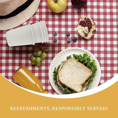 three leaf 8 Oz. Disposable Paper Cups, (White) 500 Ct. (10 Packs Of 50), Hot/Cold Cup For Coffee, Water, Tea, Juice, Picnic, Party, Travel And Events