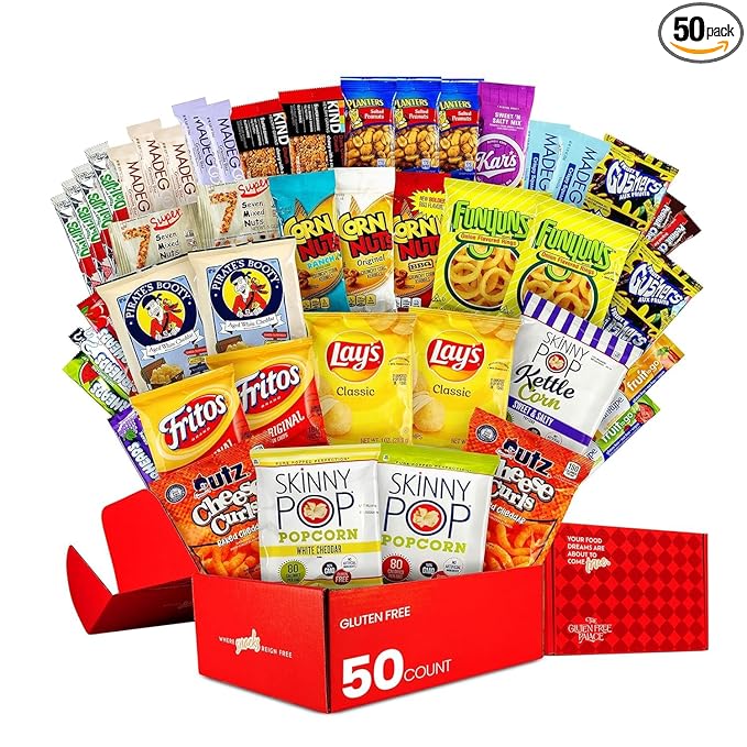 Gluten Free Palace Healthy Snack Variety Box – Adults, College Students & Corporate Gift Basket – Gluten Free Snack Box (50 Count)