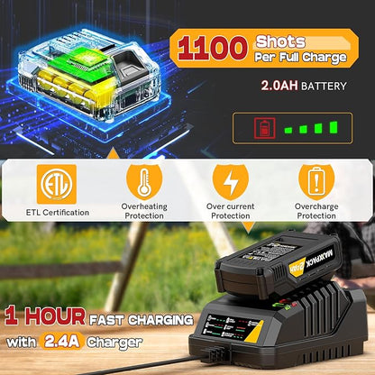 20V Nail Gun Battery Powered, 18 Gauge 2 in 1 Cordless Brad Nailer Stapler for Home Improvement and Woodworking, Electric Staple Gun with 2.0Ah Battery, 800 Nails and 200 Staples Included