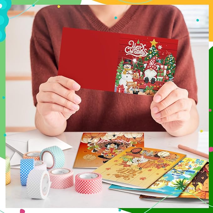 Saillong 12 Pack Valentine's Day Diamond Painting Greeting Card Kit Holiday Diamond Art Cards with Envelopes Season 5D Rhinestones Painting Making Kits for Adult DIY Craft Family Friend Holiday Gift