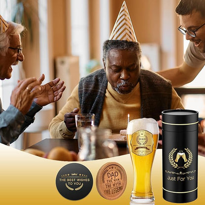 Beer Glasses Gifts for Dad, Personalized Beer Glass Ware Set for Birthday, Father's Day, Christmas, New Year, and Thanksgiving Gift, Package with Drinking Glass, Coaster, and Card for Man