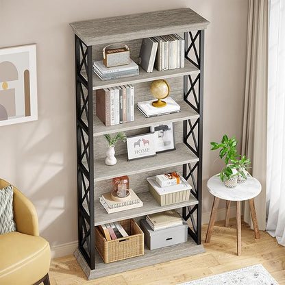 Tribesigns 6-Tier Bookcase, 71 Inches Industrial Bookshelves and Bookcases, Floor Standing 5 Tall Shelf Display Storage Shelves Bookcase for Living Room, Home Office, Bed Room, 2 Pcs