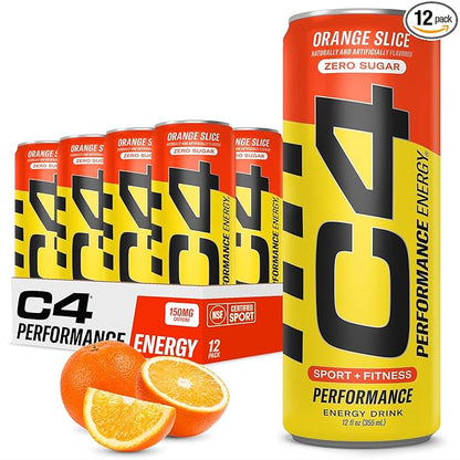 C4 Original Sugar Free Energy Drink | Orange Slice | Pre Workout Performance Drink with No Artificial Colors or Dyes,12 Fl Oz (Pack of 12)
