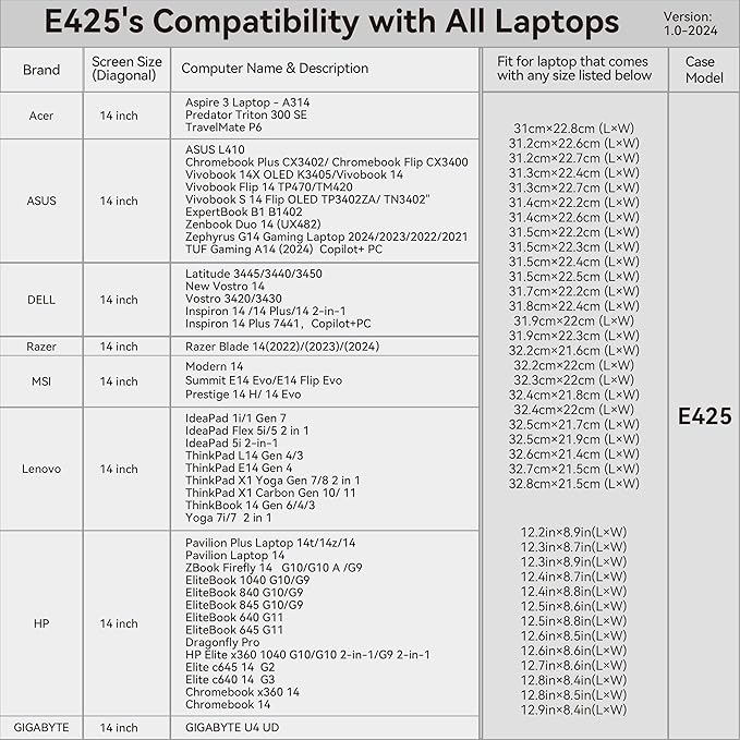 Smatree 14 inch Laptop Sleeve for Acer Aspire 3 A314 23P-R0JK/36P-360X/23P-R9B1, TravelMate P6 TMP614, Predator Triton 300 SE Gaming Laptop PT314, Acer Protective Case with Pocket (E425)