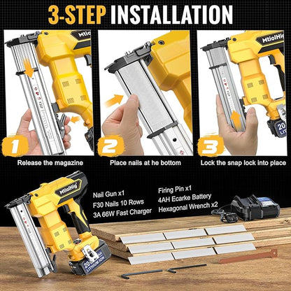 Cordless Brad Nailer Compatible with Dewalt 20V Battery, 18 Gauge 5/8 to 1-1/4 Inch Nail Gun with 1 x 3.0Ah Rechargeable Battery, Powered Electric Tool Set Brushless Motor 2 Modes