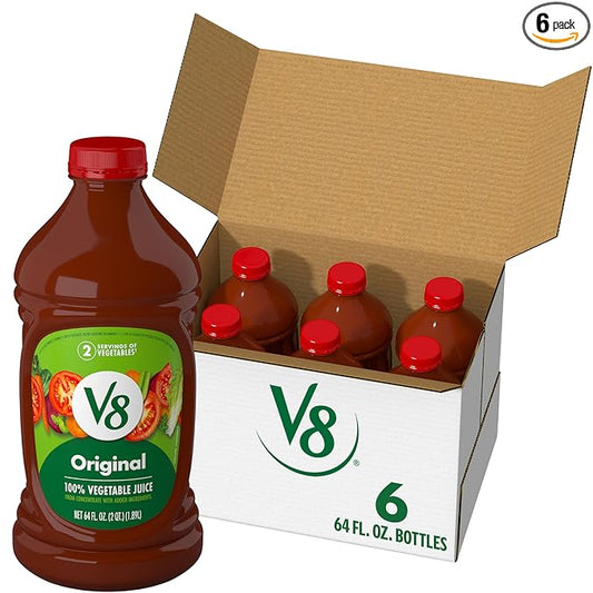 V8 Original 100% Vegetable Juice, Vegetable Blend with Tomato Juice, 64 Ounce Bottle (Pack of 6)