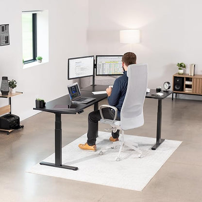 VIVO Electric 78 x 55 inch Square Corner Memory L Shaped Stand Up Desk, Black Table Top, Black Frame, Corner Height Adjustable Workstation, 3E-S Series, DESK-KIT-3E5SB