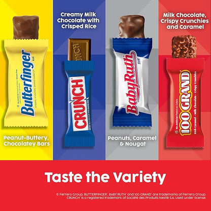 Butterfinger, CRUNCH, Baby Ruth, 100 Grand Fun Size Assorted Candy Bars, Great for Sharing, Bulk 60 Count Pack, 37.2 oz