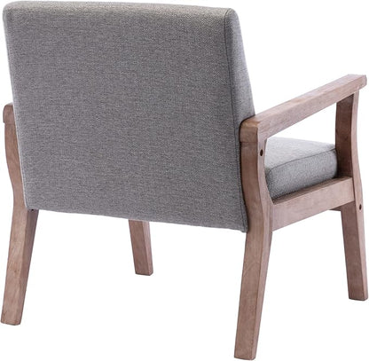 Mid Century Modern Accent Chair Set of 2, Linen Upholstered Living Room Accent Armchair with Wood Frame, Farmhouse Chair for Living Room Bedroom, Gray