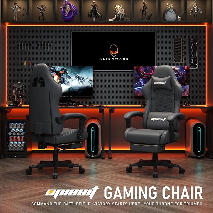 Gaming Chair, Computer Gaming Chairs with Footrest, Linkage Armrests and Lumbar Support, High Back Ergonomic Office Chair for Adults, Big and Tall Desk Chair(Grey)