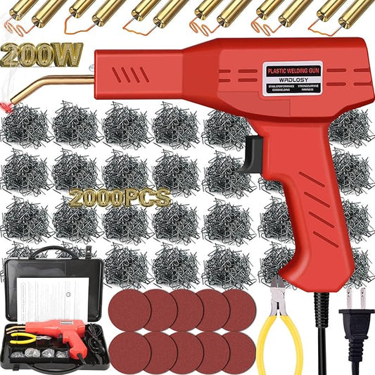 200W Plastic Welder, 2000PCS Staples 10PCS Sandpaper, Plastic welding Kit, Plier Custom Carry Case, Plastic Repair Car Bumper Repair Simplicity Of Use (Red)