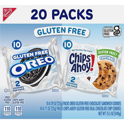 OREO Chocolate Sandwich Cookies & CHIPS AHOY! Chocolate Chip Cookies Gluten Free Cookies Variety Pack, 20 Snack Packs