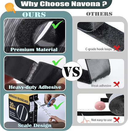 Navona 30Ft x 1 Inch Hook and Loop Strips with Adhesive – 2 Rolls Heavy Duty Hook and Loop Tape with Backing for Home, Office, School, and Crafting Projects, White