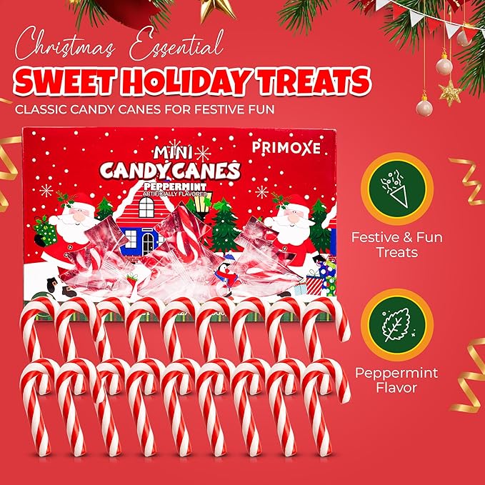 Christmas Mini Candy Canes - Red & White Peppermint Individually Wrapped for Holiday Indulgence - Bulk Christmas Candy for Kids & Adults - Holiday Decorations & Treats, 200 Pack