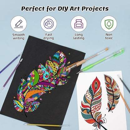 Gel Pens Ink Refills for Adult Coloring Book, 156 Pack Artist Colored Pens Refills with 40% More Ink, Glitter Gel Pens and Coloring Book, Perfect Art Supplies for Adults for Coloring