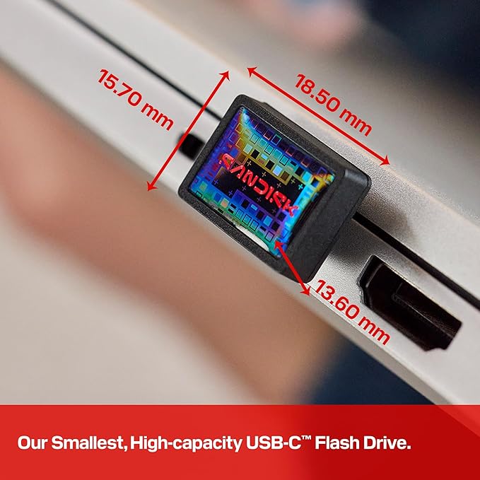 SANDISK 512GB Extreme Fit USB-C Flash Drive - Up to 400MB/s Read speeds, USB 3.2 Gen 1, USB Type-C - Plug-and-Stay Storage - Black - SDCZ530-512G-G46
